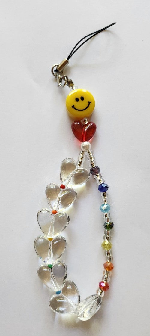 CLEAR HEART SMILEY PHONE STRAP