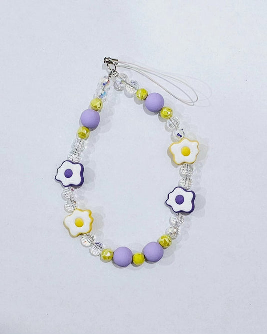 PURPLE YELLOW FLOWER PHONE STRAP