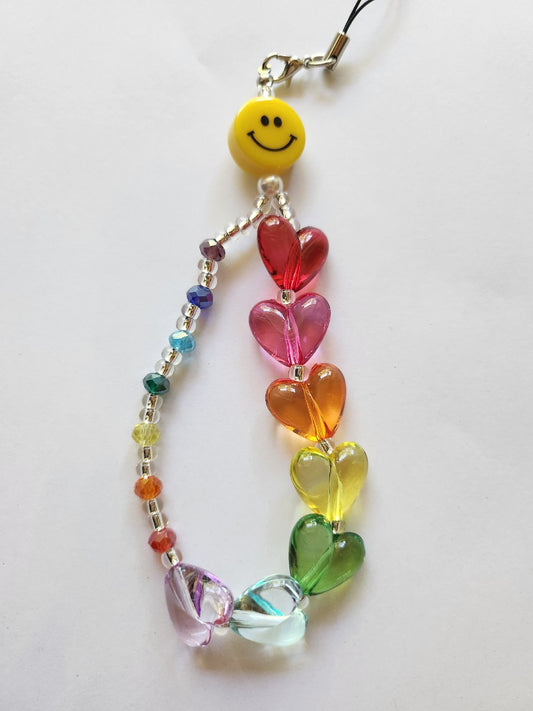 RAINBOW HEART SMILEY PHONE STRAP